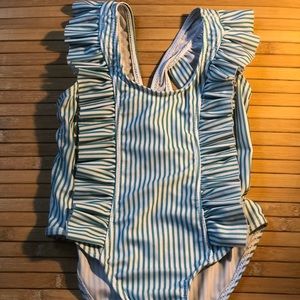 Turquoise and white stripe swimsuit - baby girl